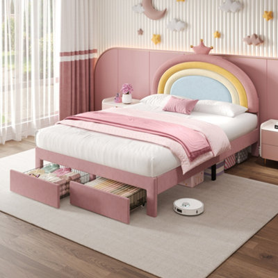 Matteo 4Ft6 Double Upholstered Bed With Adjustable Rainbow Headboard Bed Frame With Storage Drawer No Box Spring Needed from B&Q