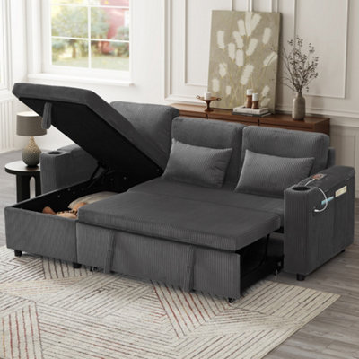 Matteo 3In1 Convertible Corduroy Sofa Bed With Storage Chaise L Shaped Sleeper Sofa Couches With Armrest Storage And Charging Station from B&Q
