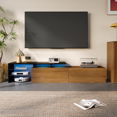 Matteo Modern Tv Unit With Led LightingGlass Shelves & StorageBlack & Oak Effect Finish from B&Q