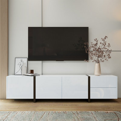 B&Q -  Black High-Gloss Tv Unit With White LegsLed Lighting & Storage (170Cm)