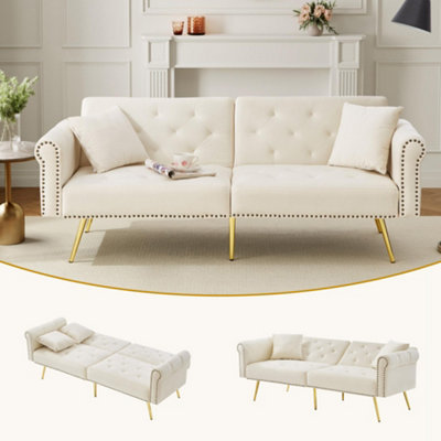 Matteo Modern 2-Seater Velvet Sofa Bed With 3-Stage Adjustable Backrest & Gold Metal FeetSpace-Saving Guest Bed For Small Homes from B&Q