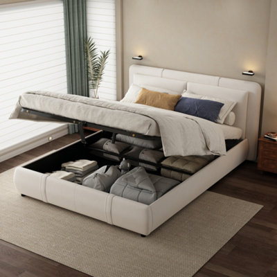Matteo Beige Velvet 4Ft6 Double Ottoman Bed Frame With Hydraulic Lift Storage & Removable Headboard from B&Q