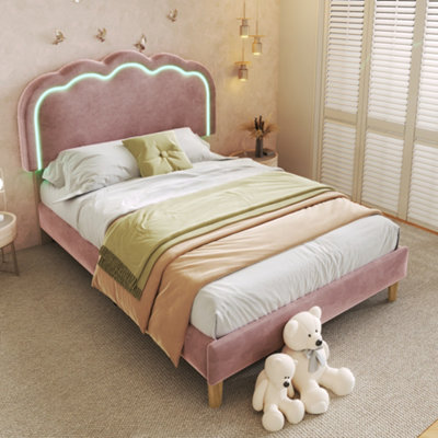 Matteo Pink Velvet Single Bed Frame With Smart Led Adjustable Headboard & Wooden Slats3Ft (90X190Cm) from B&Q