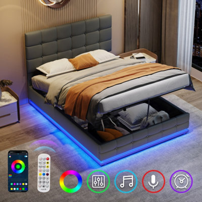 Matteo 4Ft6 Grey Ottoman Double Bed Frame With Rgb Led Lighting & Hydraulic StoragePu Leather Upholstered And Adjustable Headboard from B&Q