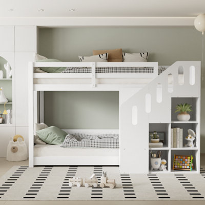 Matteo White Children's Bunk Bed With Storage StairsSpace-Saving 3Ft Single Pine Frame For 2 Kids from B&Q