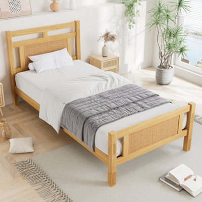 Matteo 3Ft Single Wooden Bed Frame With Rattan Effect Headboard & Sturdy SlatsNatural Pine & Mdf from B&Q
