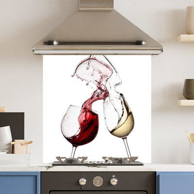 Choose Your Print Premium 60 X 60Cm White Wine Glass 6mm Glass Toughened Kitchen SplashbackHeat Resistant Polished Edges from B&Q