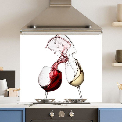 Choose Your Print Premium 90 X 75Cm White Wine Glasses 6mm Glass Toughened Kitchen SplashbackHeat Resistant Polished Edges from B&Q