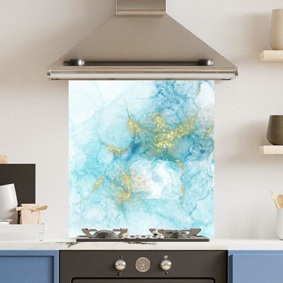 Choose Your Print Premium 60 X 65Cm Aquamarine Quartz 6mm Glass Toughened Kitchen SplashbackHeat Resistant Polished Edges from B&Q
