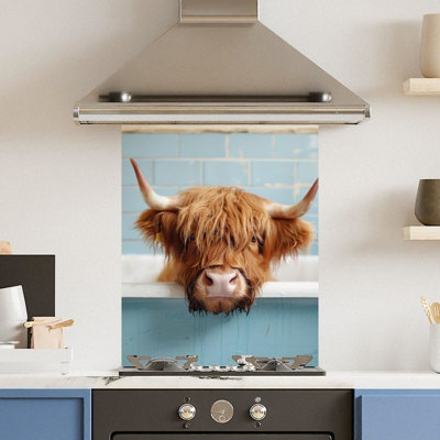 Choose Your Print Premium 60 X 75Cm Bath Cow 6mm Glass Toughened Kitchen SplashbackHeat Resistant Polished Edges from B&Q