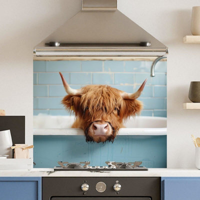 Choose Your Print Premium 90 X 75Cm Bath Cow 6mm Glass Toughened Kitchen SplashbackHeat Resistant Polished Edges from B&Q