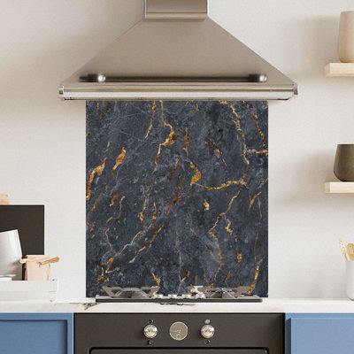 Choose Your Print Premium 60 X 65Cm Black Marbled Surface 6mm Glass Toughened Kitchen SplashbackHeat Resistant Polished Edges from B&Q
