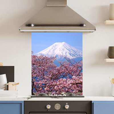Choose Your Print Premium 60 X 75Cm Cherry Blosso 6mm Glass Toughened Kitchen SplashbackHeat Resistant Polished Edges from B&Q