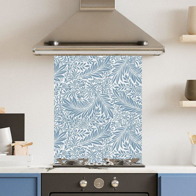 Choose Your Print Premium 60 X 75Cm Blue Floral 6mm Glass Toughened Kitchen SplashbackHeat Resistant Polished Edges from B&Q