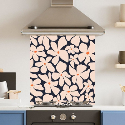 Choose Your Print Premium 70 X 75Cm Blue Creaflower 6mm Glass Toughened Kitchen SplashbackHeat Resistant Polished Edges from B&Q