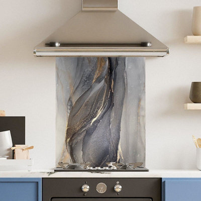 Choose Your Print Premium 60 X 75Cm Blue Marble 6mm Glass Toughened Kitchen SplashbackHeat Resistant Polished Edges from B&Q