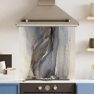 Choose Your Print Premium 70 X 65Cm Blue Marble 6mm Glass Toughened Kitchen SplashbackHeat Resistant Polished Edges from B&Q