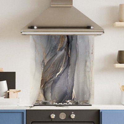 Choose Your Print Premium 70 X 75Cm Blue Marble 6mm Glass Toughened Kitchen SplashbackHeat Resistant Polished Edges from B&Q