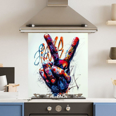 Choose Your Print Premium 60 X 65Cm Colourful Peace 6mm Glass Toughened Kitchen SplashbackHeat Resistant Polished Edges from B&Q