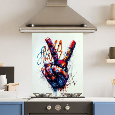 Choose Your Print Premium 60 X 75Cm Colourful Peace 6mm Glass Toughened Kitchen SplashbackHeat Resistant Polished Edges from B&Q