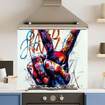 Choose Your Print Premium 90 X 65Cm Colourful Peace 6mm Glass Toughened Kitchen SplashbackHeat Resistant Polished Edges from B&Q