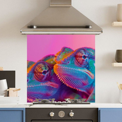 Choose Your Print Premium 60 X 60Cm Colourful Chameleon 6mm Glass Toughened Kitchen SplashbackHeat Resistant Polished Edges from B&Q