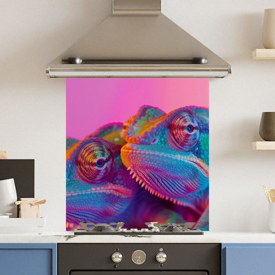 Choose Your Print Premium 70 X 75Cm Colourful Chameleon 6mm Glass Toughened Kitchen SplashbackHeat Resistant Polished Edges from B&Q