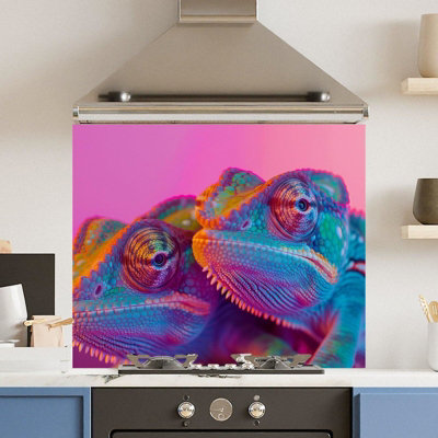 Choose Your Print Premium 90 X 65Cm Colourful Chameleon 6mm Glass Toughened Kitchen SplashbackHeat Resistant Polished Edges from B&Q