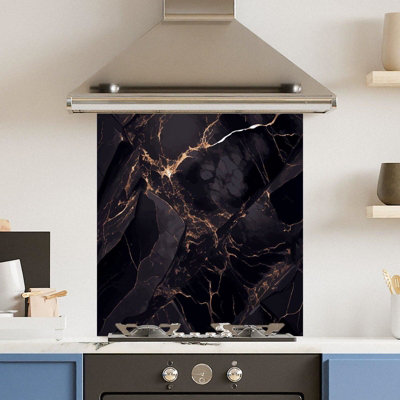 Choose Your Print Premium 60 X 65Cm Dark Marble 6mm Glass Toughened Kitchen SplashbackHeat Resistant Polished Edges from B&Q