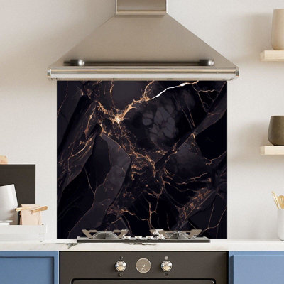 Choose Your Print Premium 70 X 65Cm Dark Marble 6mm Glass Toughened Kitchen SplashbackHeat Resistant Polished Edges from B&Q