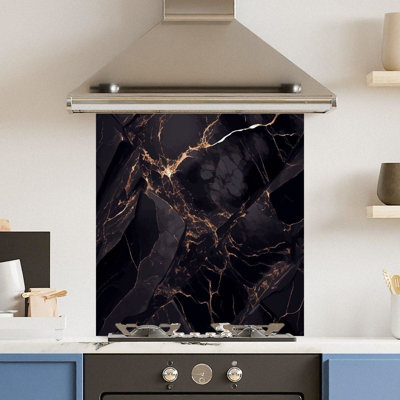 Choose Your Print Premium 70 X 75Cm Dark Marble 6mm Glass Toughened Kitchen SplashbackHeat Resistant Polished Edges from B&Q