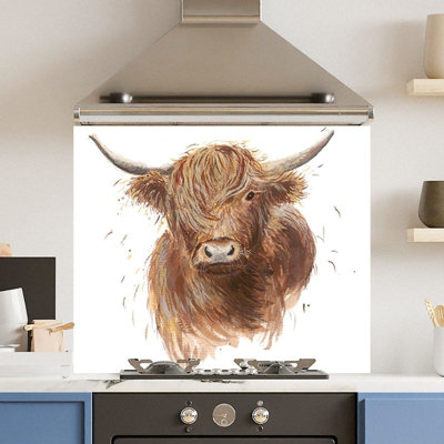 Choose Your Print Premium 90 X 65Cm Drawn Cow 6mm Glass Toughened Kitchen SplashbackHeat Resistant Polished Edges from B&Q