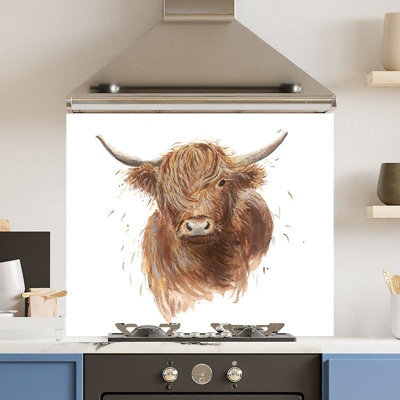 Choose Your Print Premium 90 X 75Cm Drawn Cow 6mm Glass Toughened Kitchen SplashbackHeat Resistant Polished Edges from B&Q