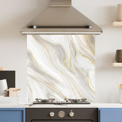Choose Your Print Premium 60 X 60Cm Elegant Gold Marble 6mm Glass Toughened Kitchen SplashbackHeat Resistant Polished Edges from B&Q
