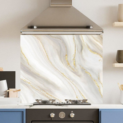 Choose Your Print Premium 90 X 65Cm Elegant Gold Marble 6mm Glass Toughened Kitchen SplashbackHeat Resistant Polished Edges from B&Q