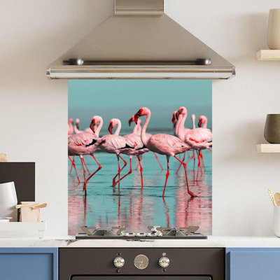 Choose Your Print Premium 60 X 65Cm Flamingo 6mm Glass Toughened Kitchen SplashbackHeat Resistant Polished Edges from B&Q