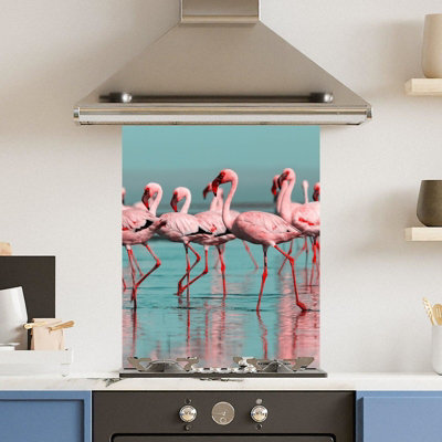 Choose Your Print Premium 60 X 75Cm Flamingo 6mm Glass Toughened Kitchen SplashbackHeat Resistant Polished Edges from B&Q