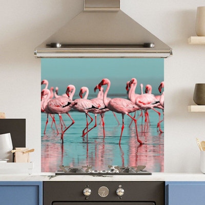 Choose Your Print Premium 70 X 65Cm Flamingo 6mm Glass Toughened Kitchen SplashbackHeat Resistant Polished Edges from B&Q
