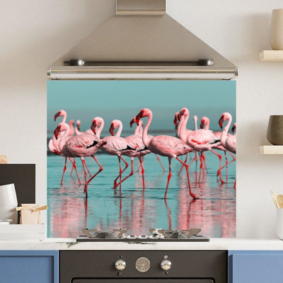 Choose Your Print Premium 90 X 65Cm Flamingo 6mm Glass Toughened Kitchen SplashbackHeat Resistant Polished Edges from B&Q