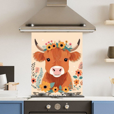 Choose Your Print Premium 60 X 75Cm Floral Cow 6mm Glass Toughened Kitchen SplashbackHeat Resistant Polished Edges from B&Q