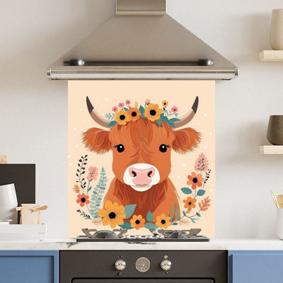 Choose Your Print Premium 70 X 75Cm Floral Cow 6mm Glass Toughened Kitchen SplashbackHeat Resistant Polished Edges from B&Q