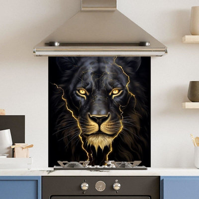 Choose Your Print Premium 60 X 65Cm Gold Lion 6mm Glass Toughened Kitchen SplashbackHeat Resistant Polished Edges from B&Q