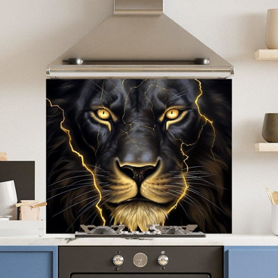 Choose Your Print Premium 90 X 65Cm Gold Lion 6mm Glass Toughened Kitchen SplashbackHeat Resistant Polished Edges from B&Q