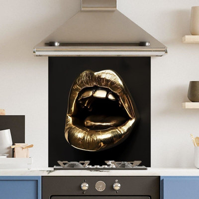 Choose Your Print Premium 60 X 65Cm Gold Mouth 6mm Glass Toughened Kitchen SplashbackHeat Resistant Polished Edges from B&Q