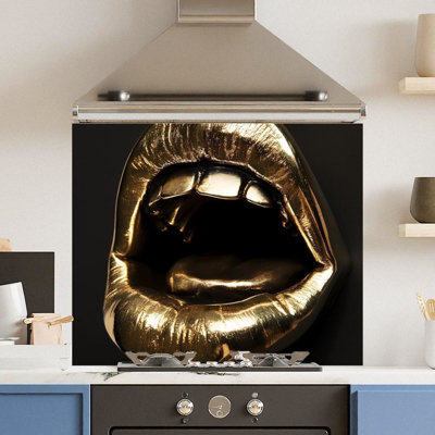 Choose Your Print Premium 90 X 65Cm Gold Mouth 6mm Glass Toughened Kitchen SplashbackHeat Resistant Polished Edges from B&Q