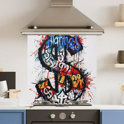 Choose Your Print Premium 60 X 60Cm Grafitti Dollar 6mm Glass Toughened Kitchen SplashbackHeat Resistant Polished Edges from B&Q