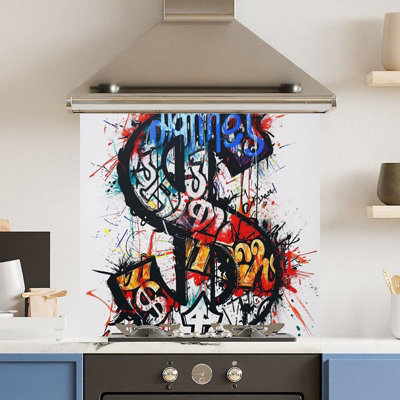Choose Your Print Premium 70 X 65Cm Grafitti Dollar 6mm Glass Toughened Kitchen SplashbackHeat Resistant Polished Edges from B&Q