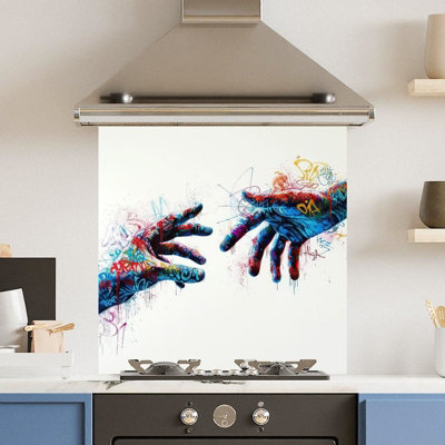 Choose Your Print Premium 60 X 60Cm Grafitti Hands 6mm Glass Toughened Kitchen SplashbackHeat Resistant Polished Edges from B&Q