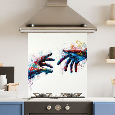 Choose Your Print Premium 60 X 65Cm Grafitti Hands 6mm Glass Toughened Kitchen SplashbackHeat Resistant Polished Edges from B&Q