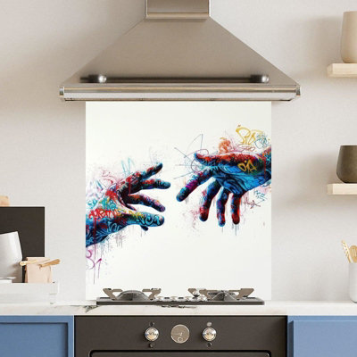 Choose Your Print Premium 70 X 75Cm Grafitti Hands 6mm Glass Toughened Kitchen SplashbackHeat Resistant Polished Edges from B&Q